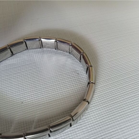 Vintage Silver Toned Composable Stainless Steel Metal Elastic K Charm Bracelet - Picture 4 of 12